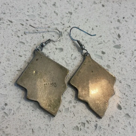 Vintage Estate Alpaca Mexico Silver Inlaid Abalone Shell Earrings Jewelry - Picture 3 of 5